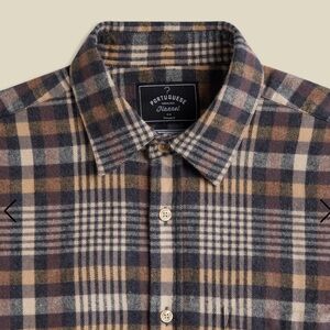 Men's PORTUGUESE FLANNEL Brown Plaid Flannel Shirt / MEDIUM